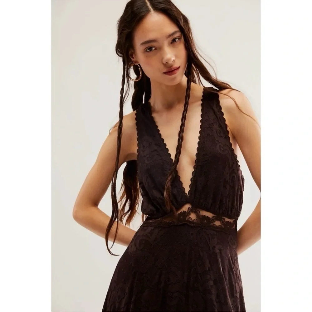 NWT Free People One More Night Lace Sleeveless Maxi Dress Black Size 2